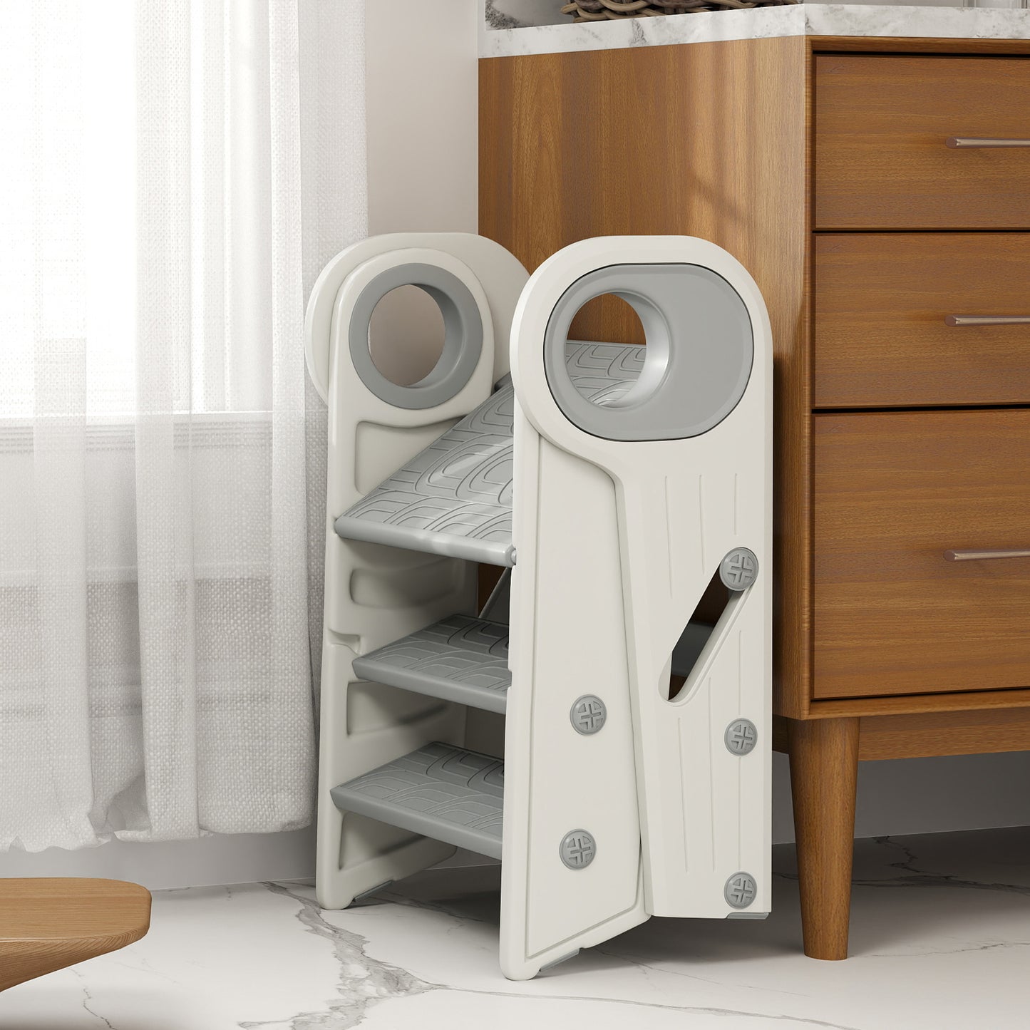 Foldable and Adjustable Kids Step Stool with Handle, Non-Slip