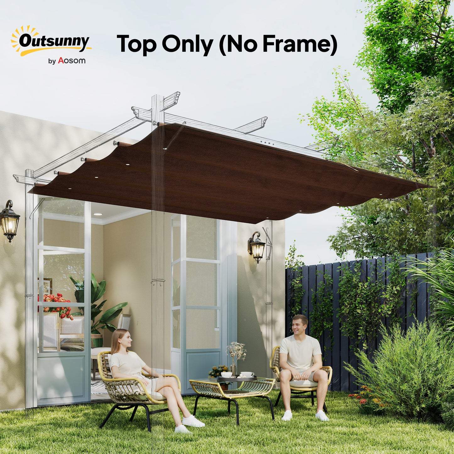 Pergola Cover Roof, 2.86 x 2.45 m Retractable Sun Shade Top