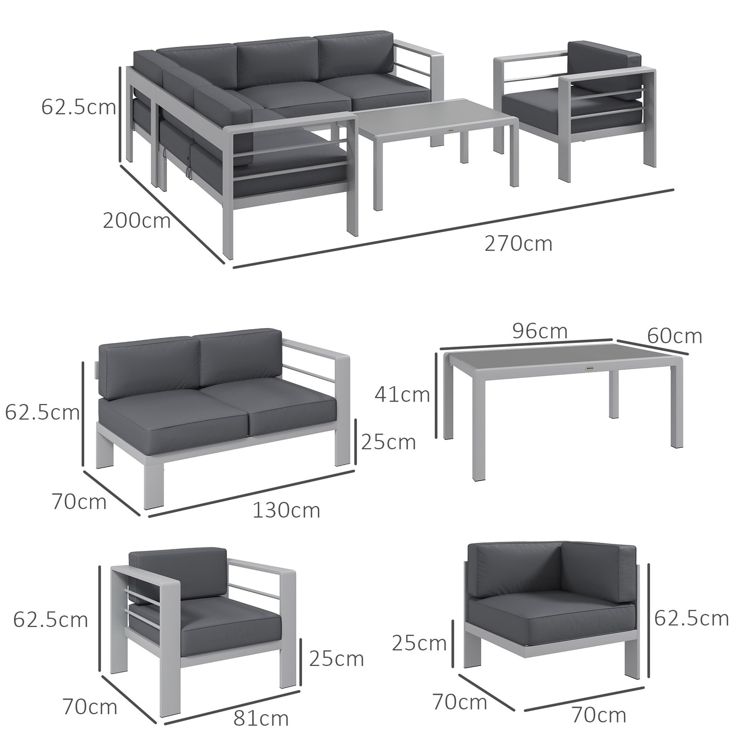 Five-Piece Aluminium Garden Sofa Set, with Glass-Top Table