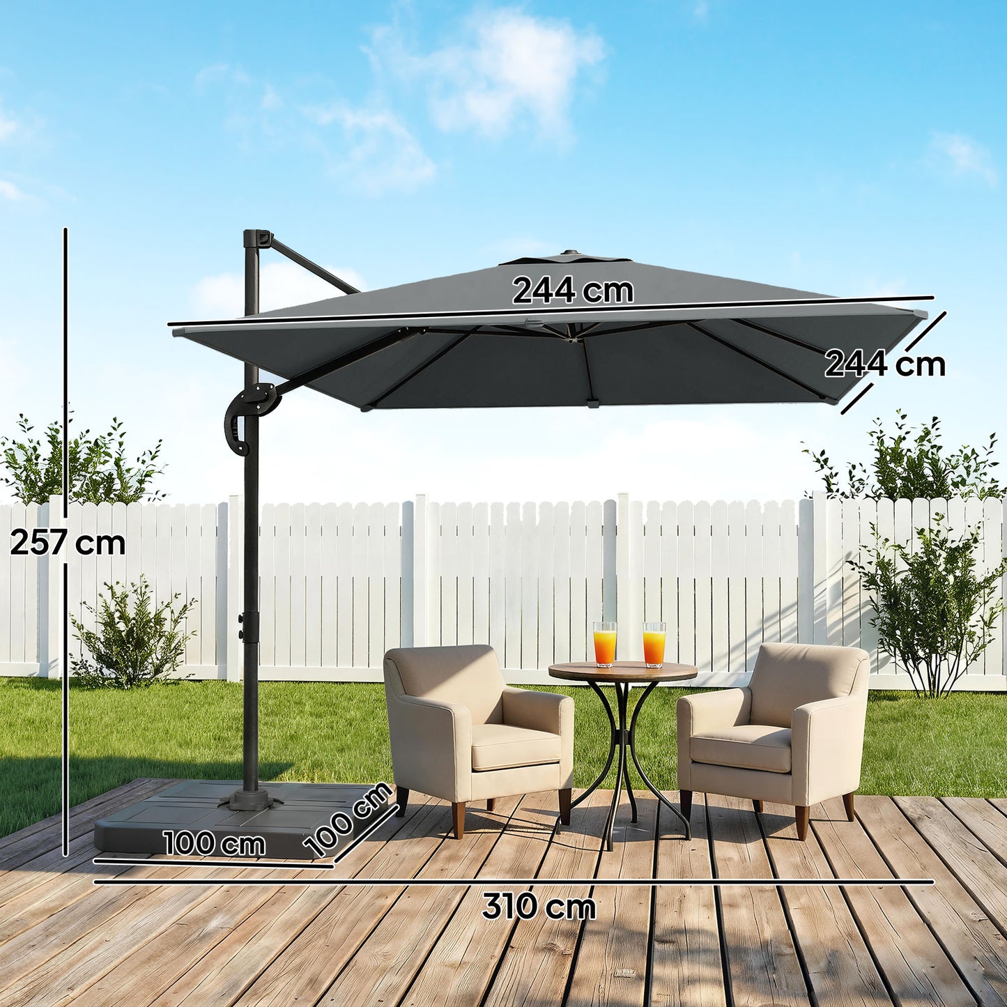 2.4 x 2.4m Cantilever Parasol with Umbrella Weights