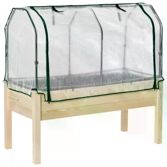 Raised Garden Bed Outdoor Elevated Wood Planter Box w/ PE Cover