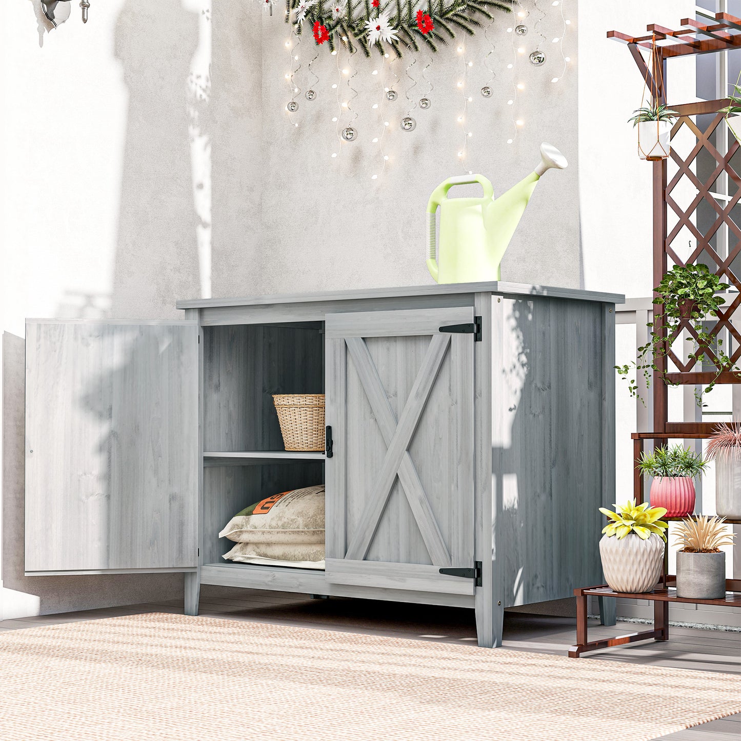 Wooden Garden Shed, Outdoor Fir Wood Storage Shed with Shelf