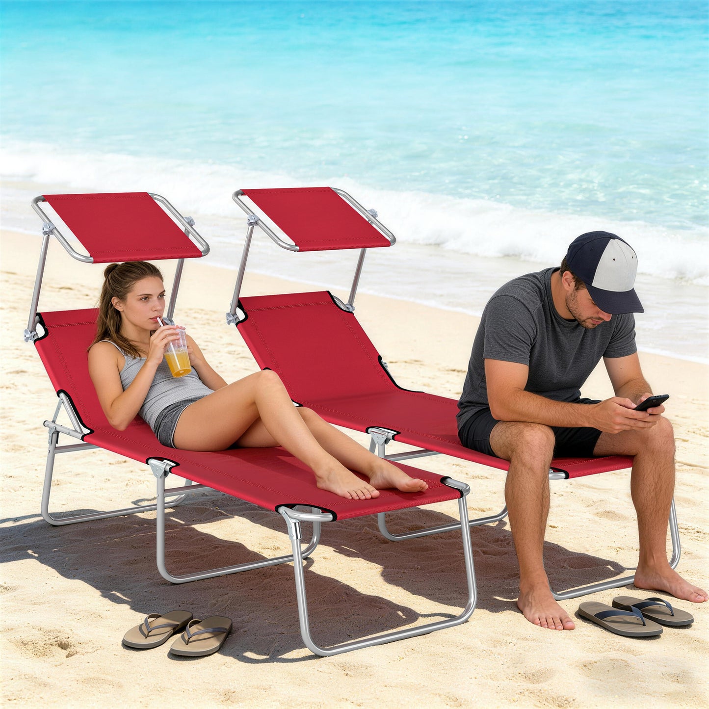 Outdoor Foldable Sun Lounger Set of 2