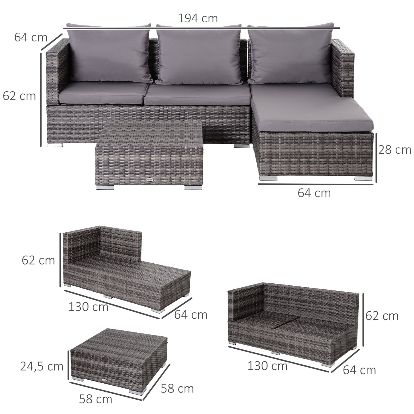 3PC Rattan Garden Furniture Storage Sofa Set