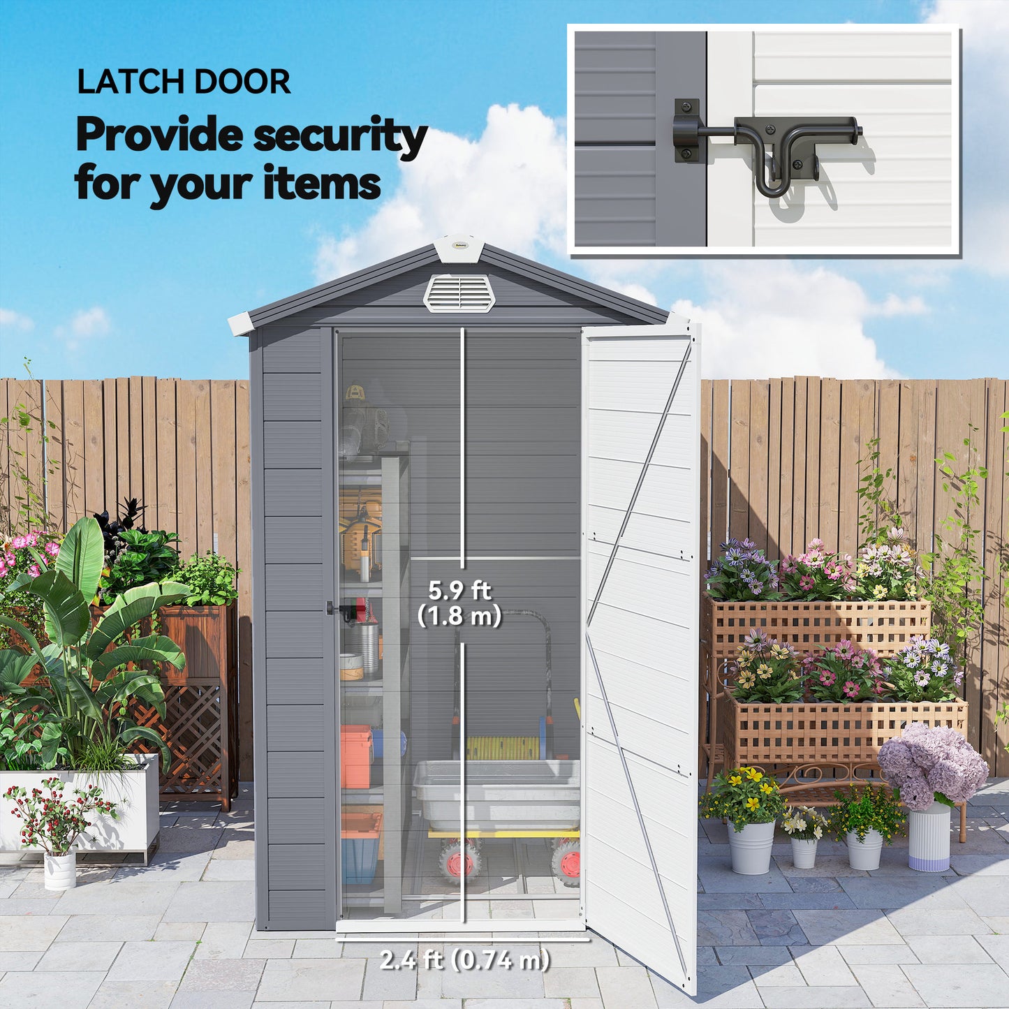 4.4ft x 6.2ft Aluminium Frame and Plastic Wall Shed, with Foundation