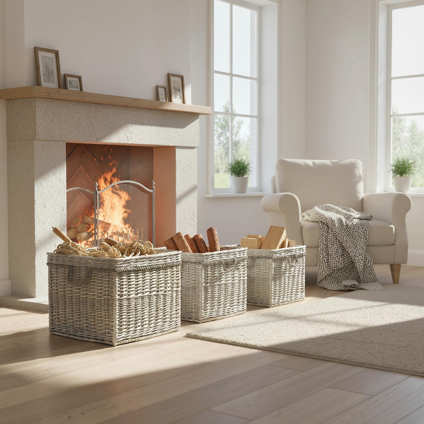 Set of 3 Log Baskets for Wood Burner Indoor