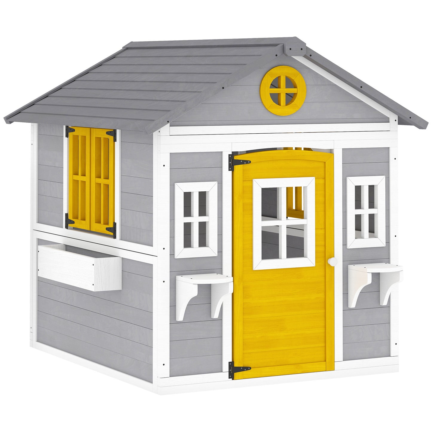 Wooden Playhouse with Doors, Windows, Plant Pots, Boxes, for 3-8 Years