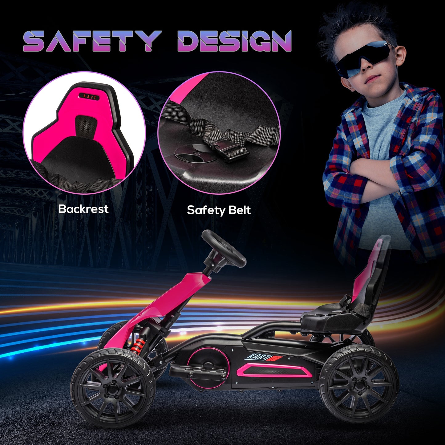 12V Electric Go-Kart for Kids, Ride-On Racing Go-Kart
