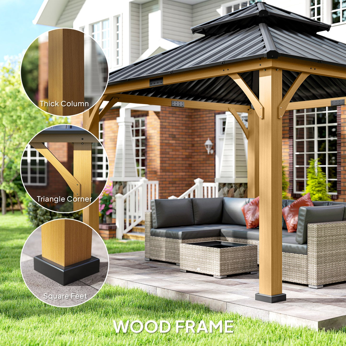 3.5 x 3.5m Outdoor Hardtop Gazebo Canopy with Two-tier Metal Roof