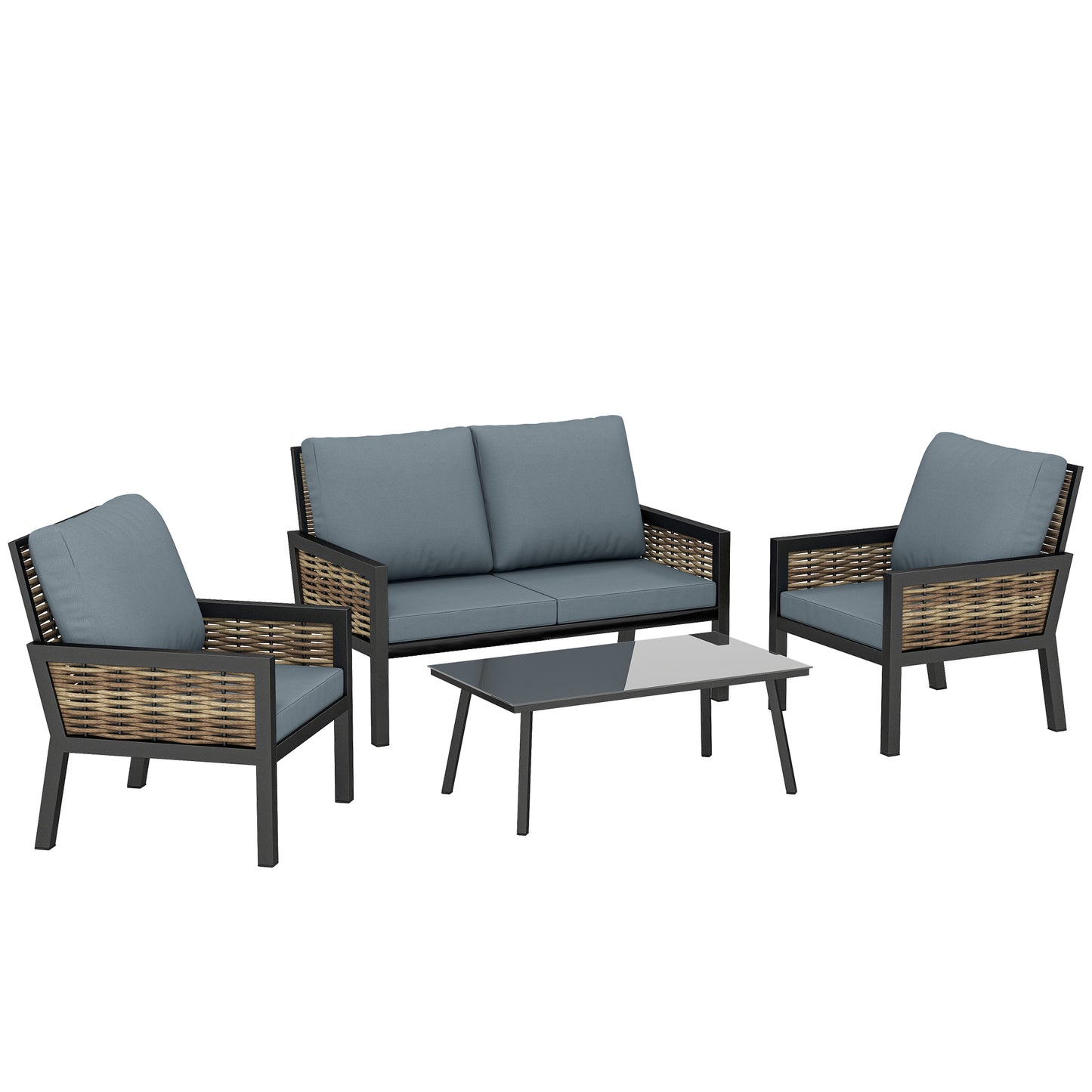 4 Seater Rattan Garden Furniture Set with 2 Armchairs, Loveseat (3)