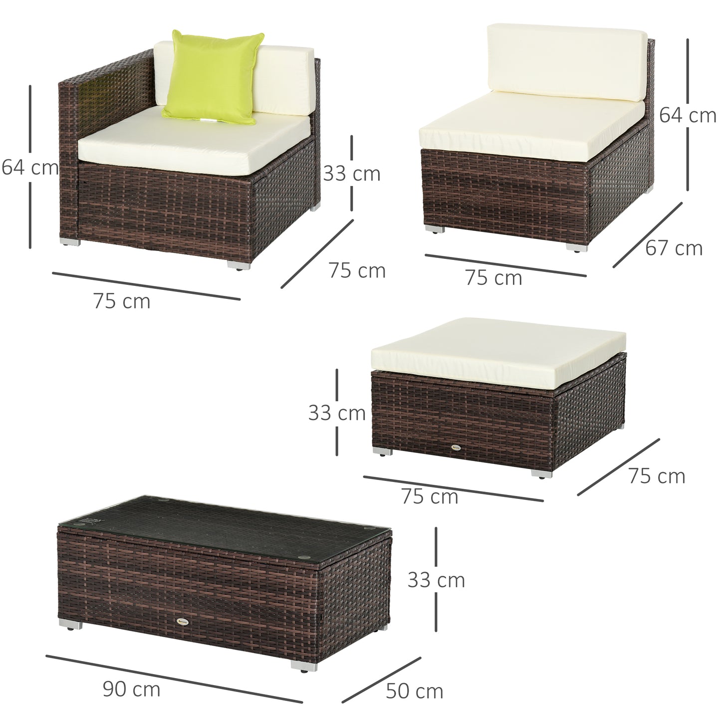 Rattan Corner Sofa Set 4-Seater Outdoor Garden Sofa for Patio