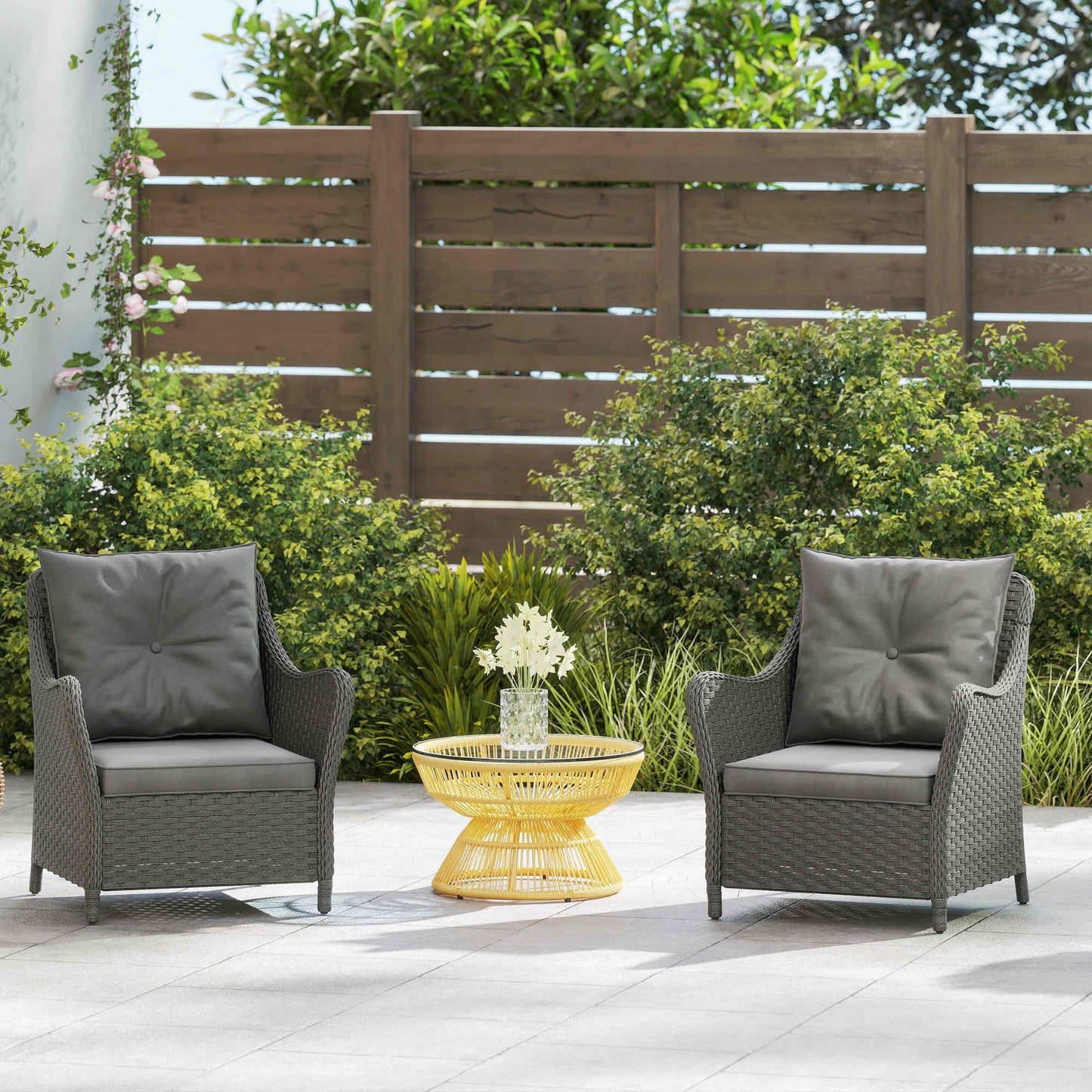 Rattan Garden Chairs Set of 2, Outdoor Rattan Chairs with Cushions