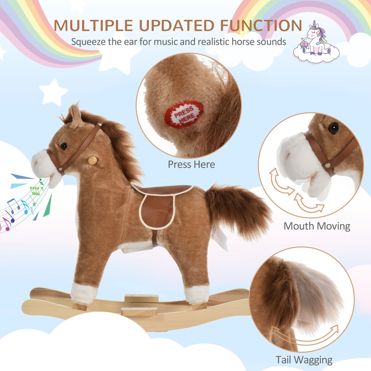 Kids Classic Rocking Horse, with Moving Mouth, Neighing Sounds