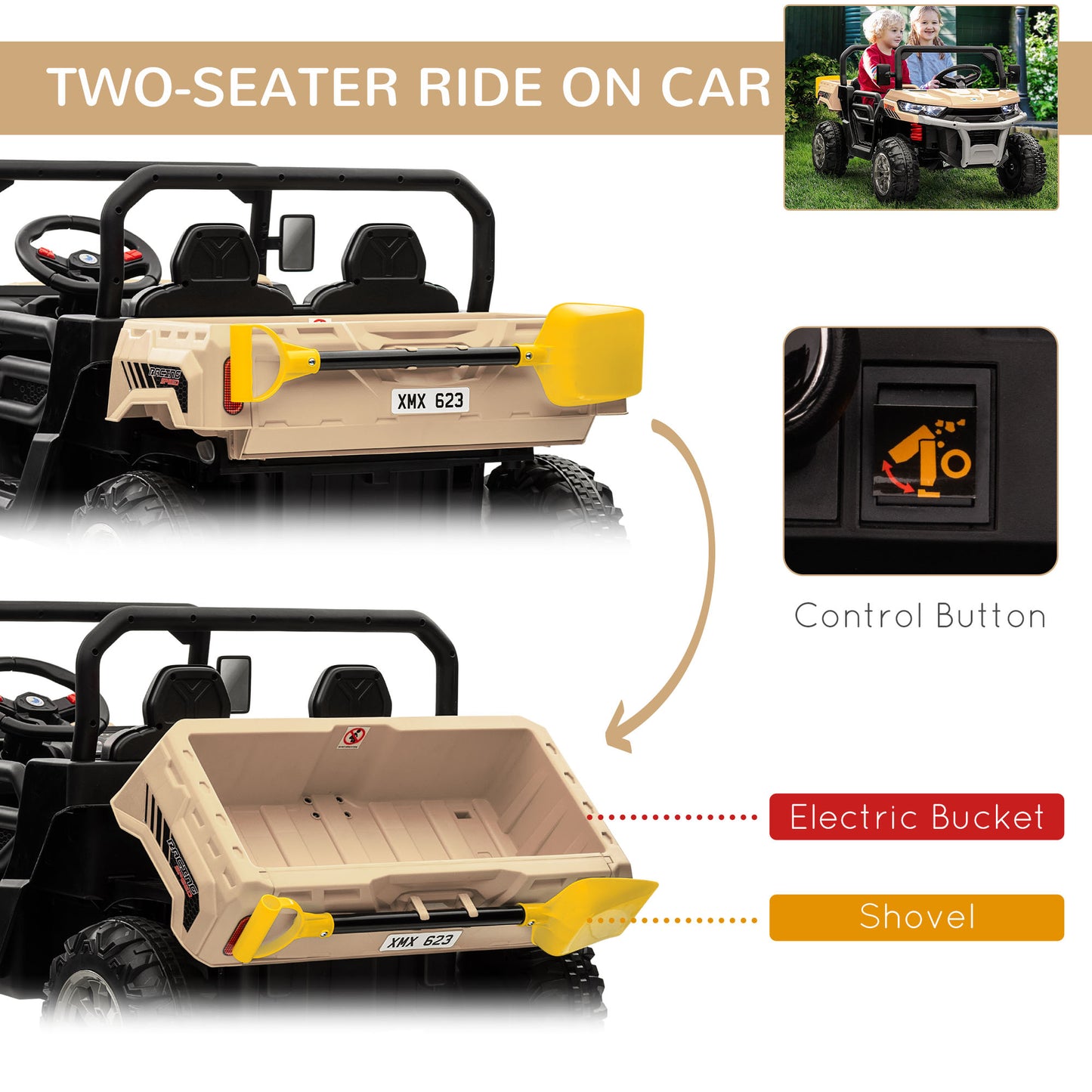 12V 2 Seater Kids Electric Ride-On Car with Electric Bucket