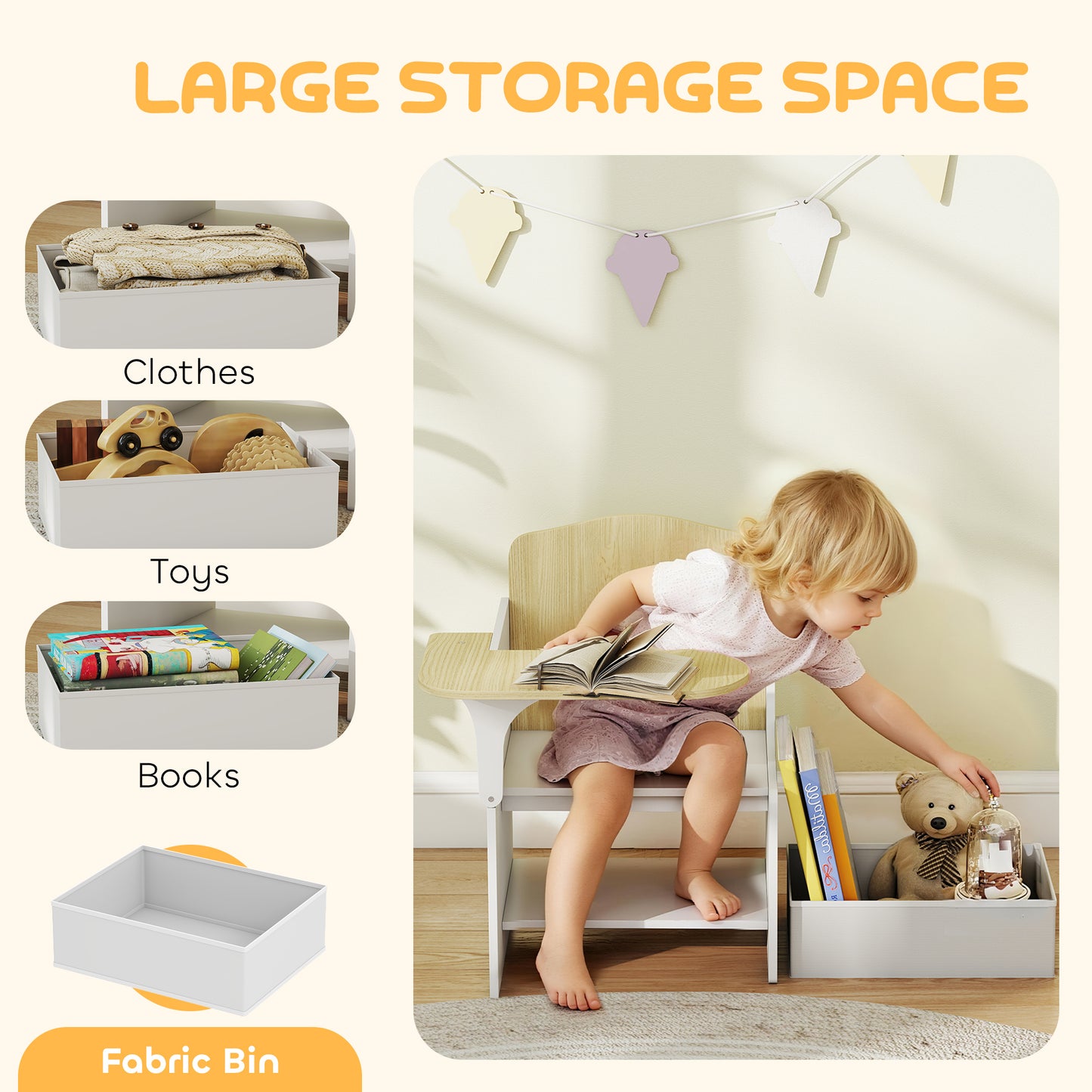 Kids Table and Chair Set, Children Desk and Chair with Storage Bins