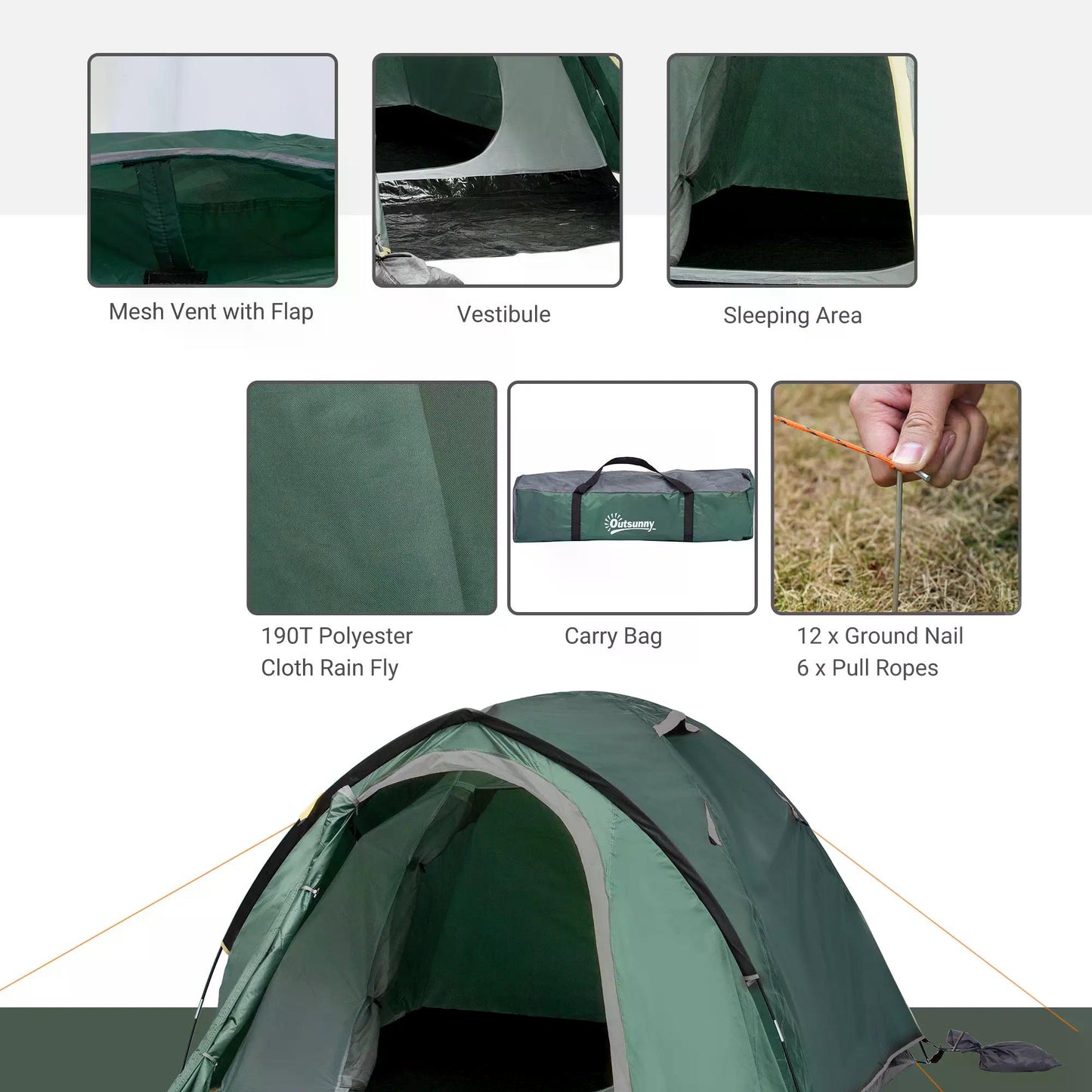 Dome Tent for 3-4 Person Family Tent with Large Windows Waterproof