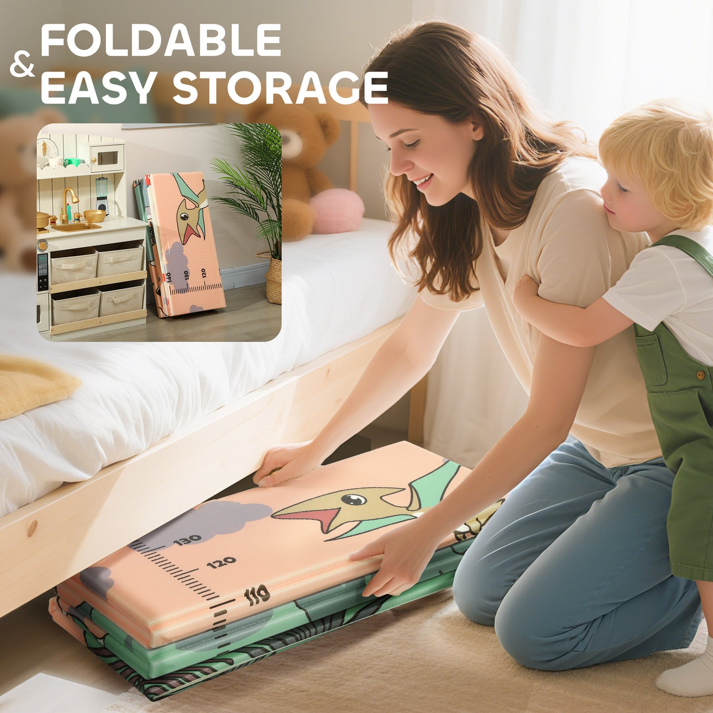 Dinosaur-Themed Baby Plat Mat Double Sided, Foldable