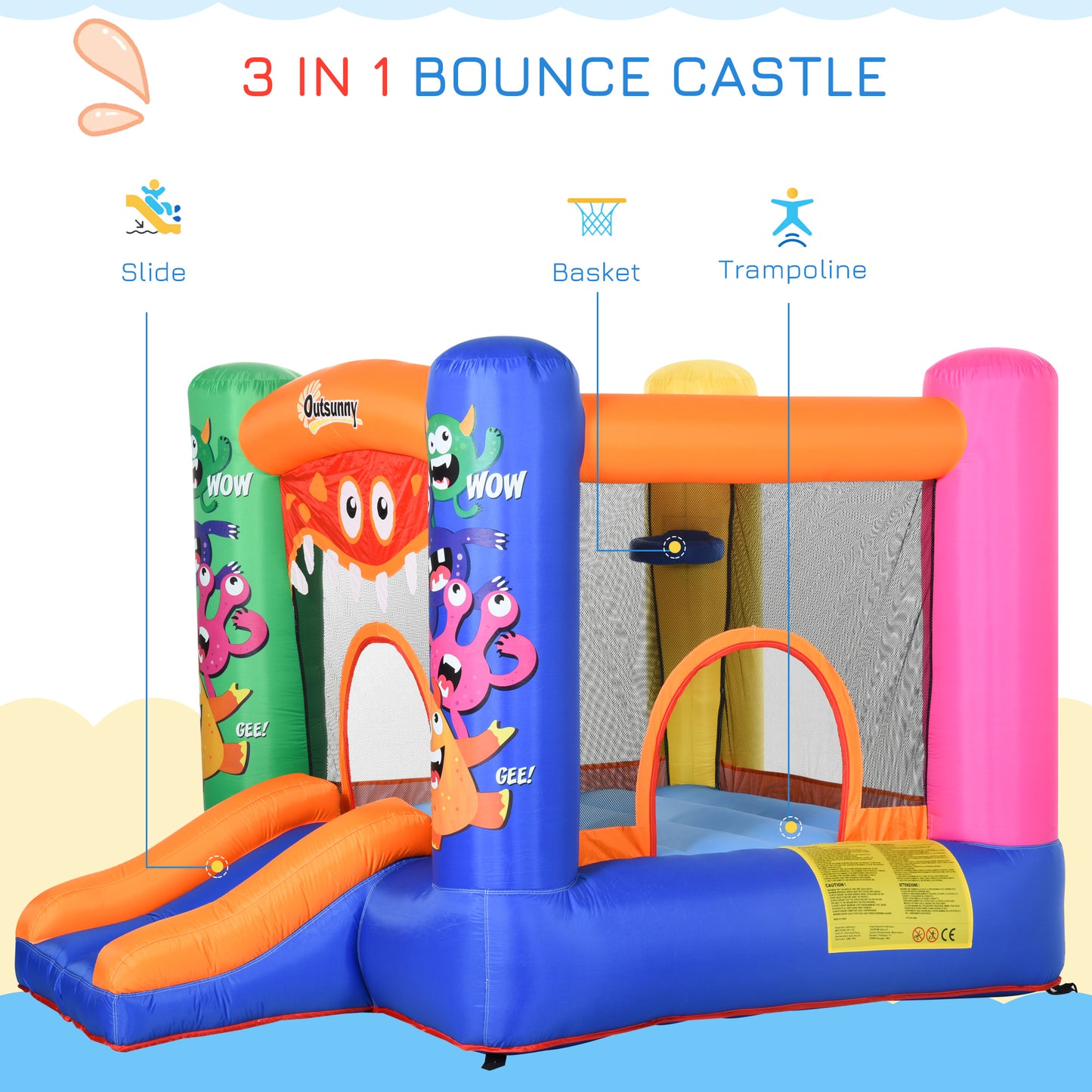 Bouncy Castle Inflatable Basket Trampoline Slide Monster Design 180