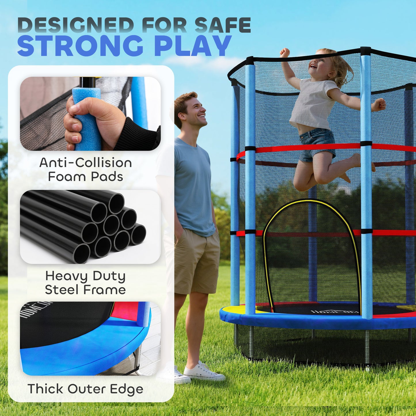 Kids Trampoline, with Enclosure Net, Steel Frame, for Ages 3-6 Years