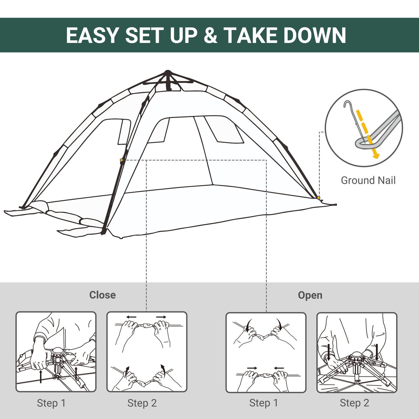 Beach Tent for 1-2 Person Pop-up Design with 2 Mesh Windows & 2 Doors
