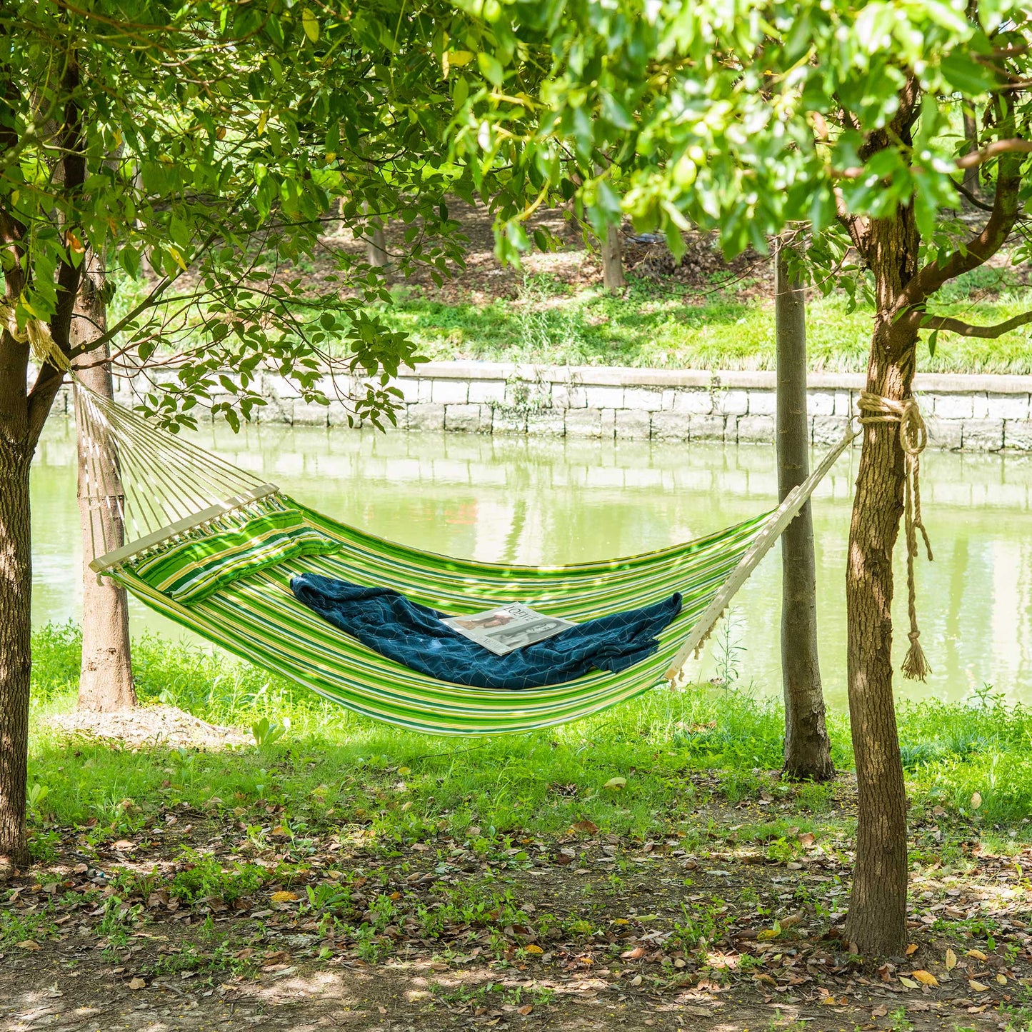 Double Cotton Hammock Camping Swing Outdoor Garden Beach Stripe
