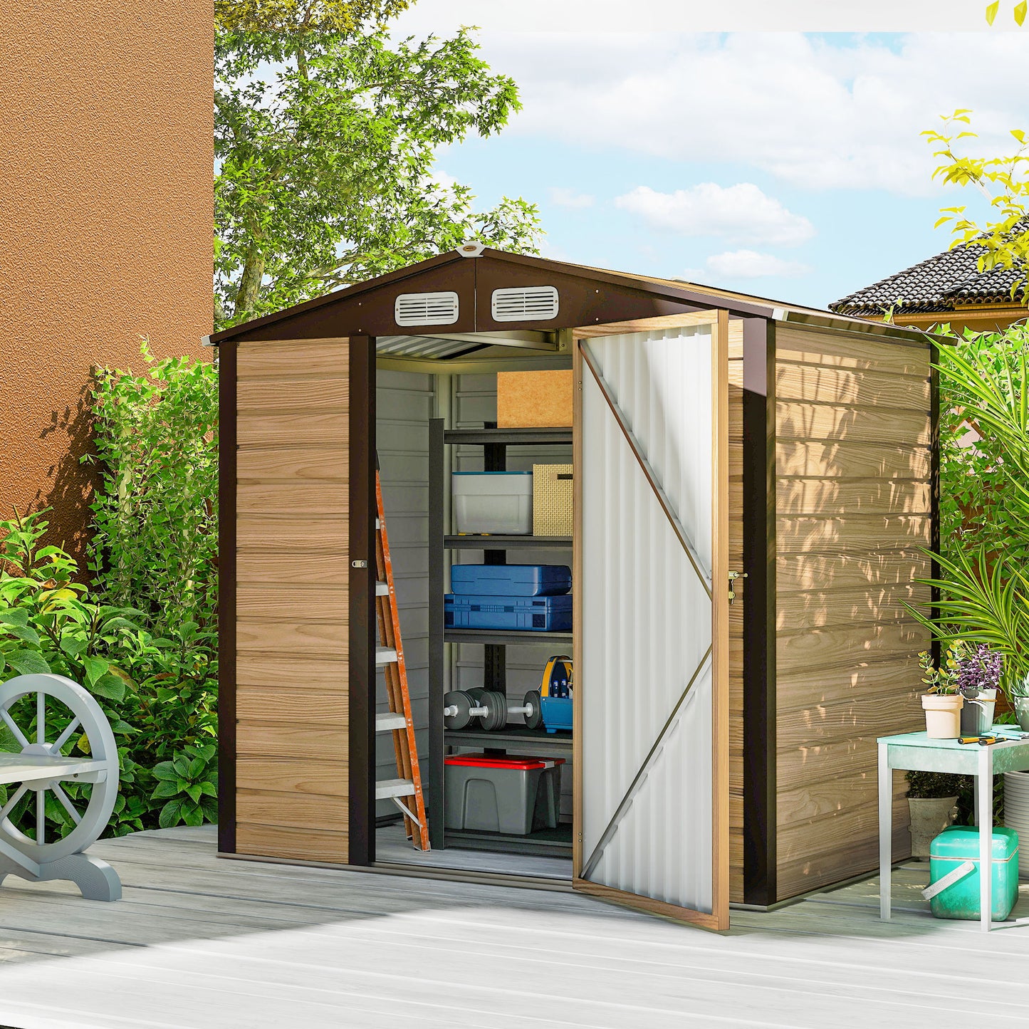 4 x 6ft Galvanised Steel Garden Shed, with Lock and Gloves