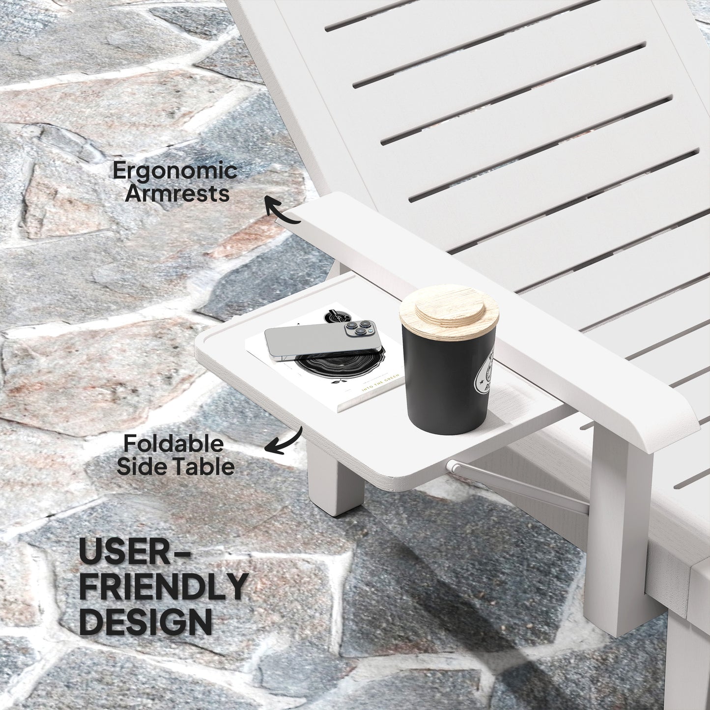 Set of 2 Resin Reclining Sun Loungers for Garden
