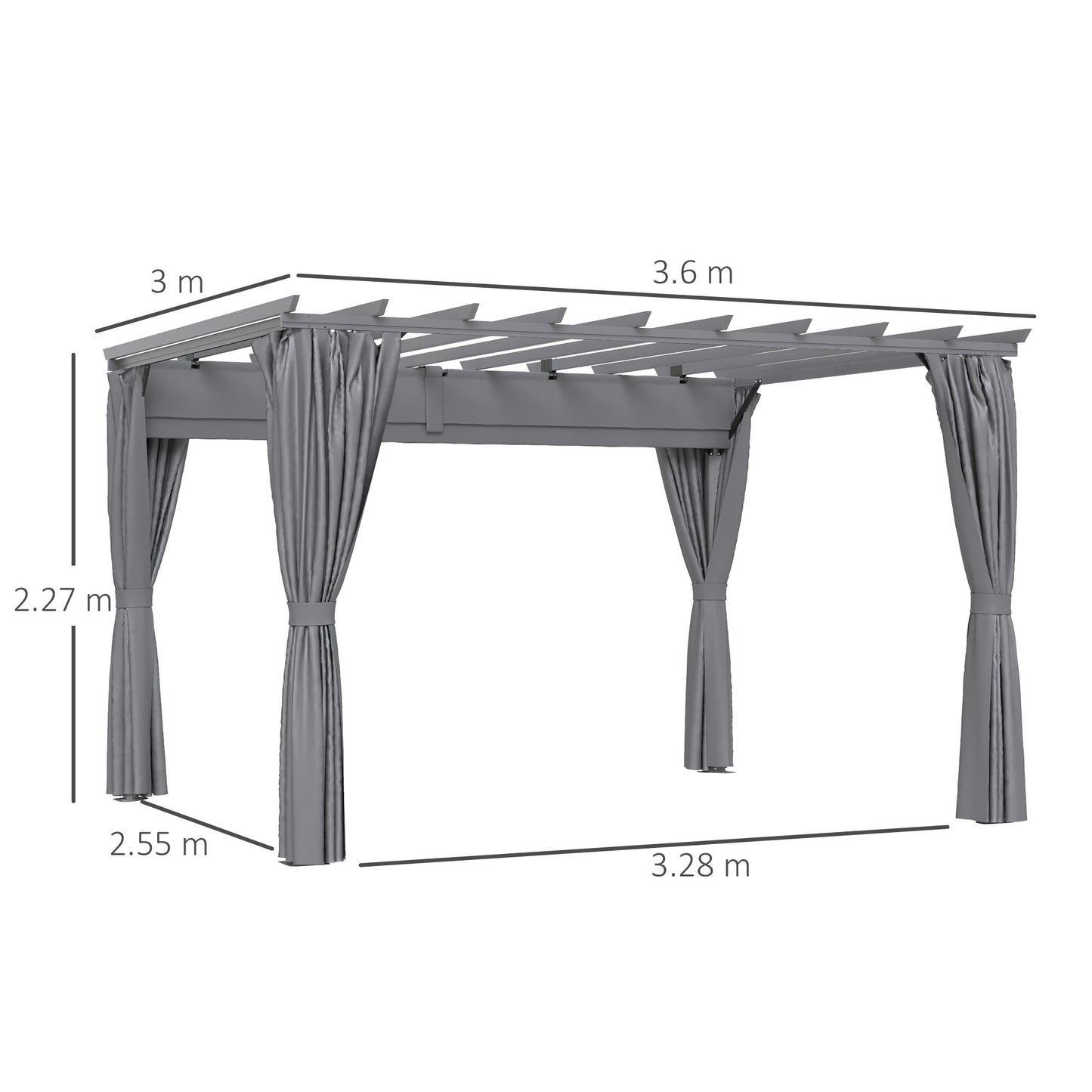 3.6 x 3(m) Outdoor Pergola Gazebo with Retractable Canopy