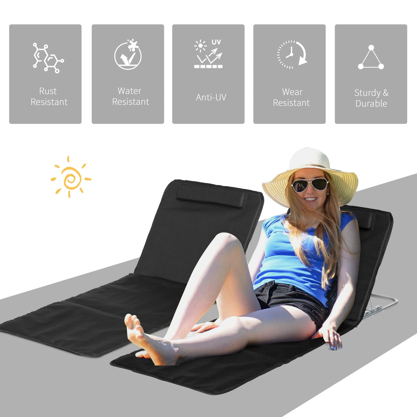 Set of 2 Foldable Garden Beach Chair Mat Lightweight Outdoor Sun