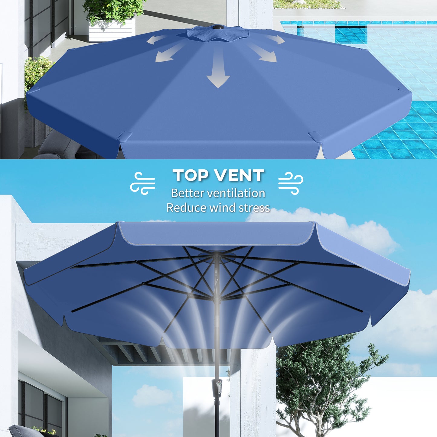 3 m Garden Parasol with Tilt Mechanism & Crank Handle