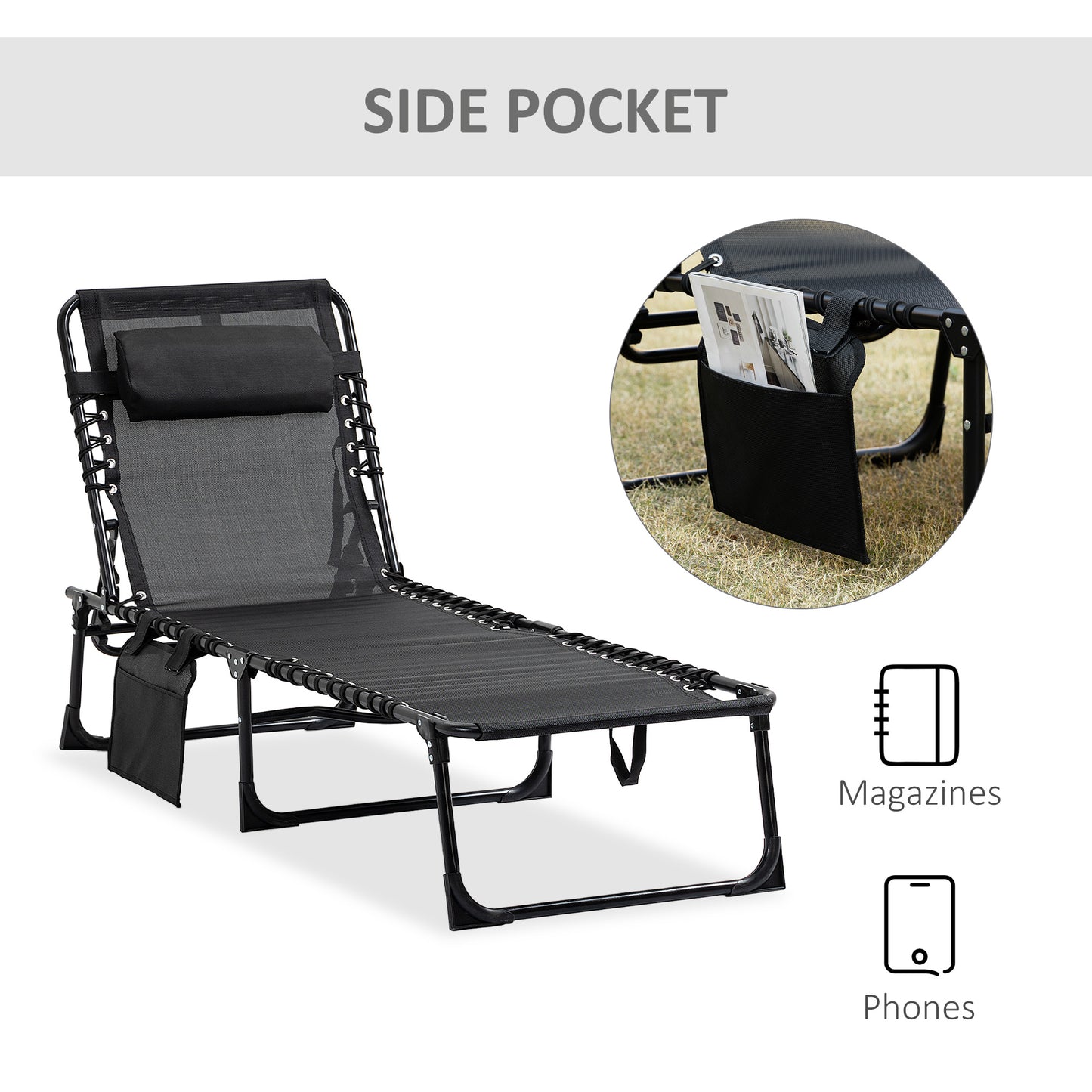 Portable Sun Lounger, Folding Camping Bed Cot