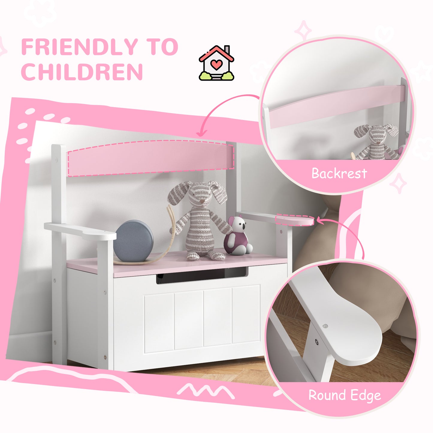 2-in-1 Toy Box for Kids with Lid for Bedroom, Nursery, Playroom