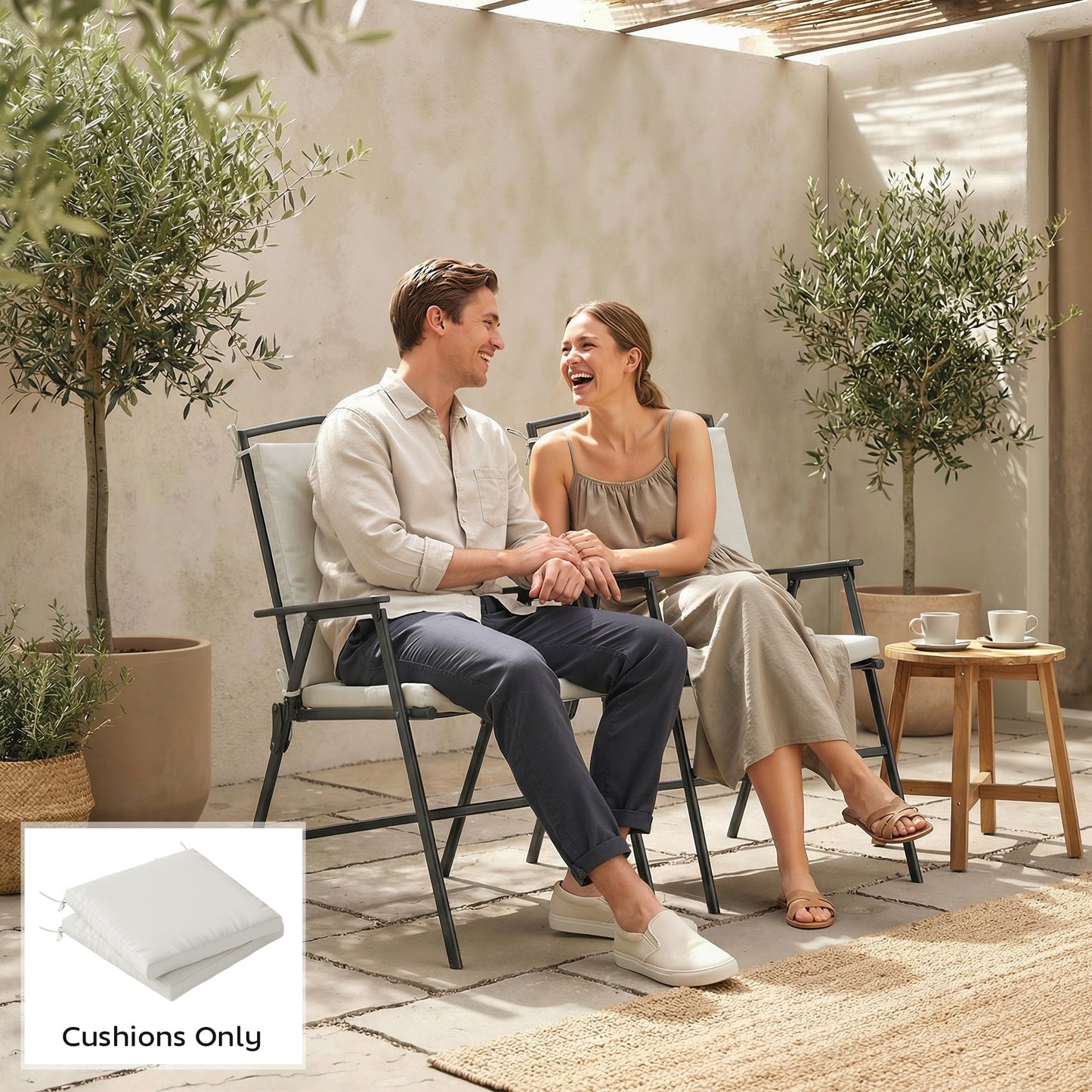 Outdoor Seat Cushions Set of 2 with Ties, Waterproof Garden Seat Pads