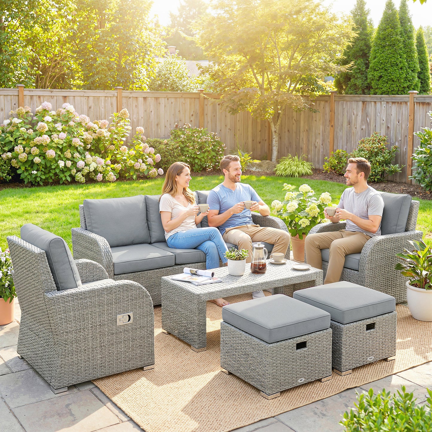 Six-piece Rattan Garden Furniture Set with Reclining Armchairs
