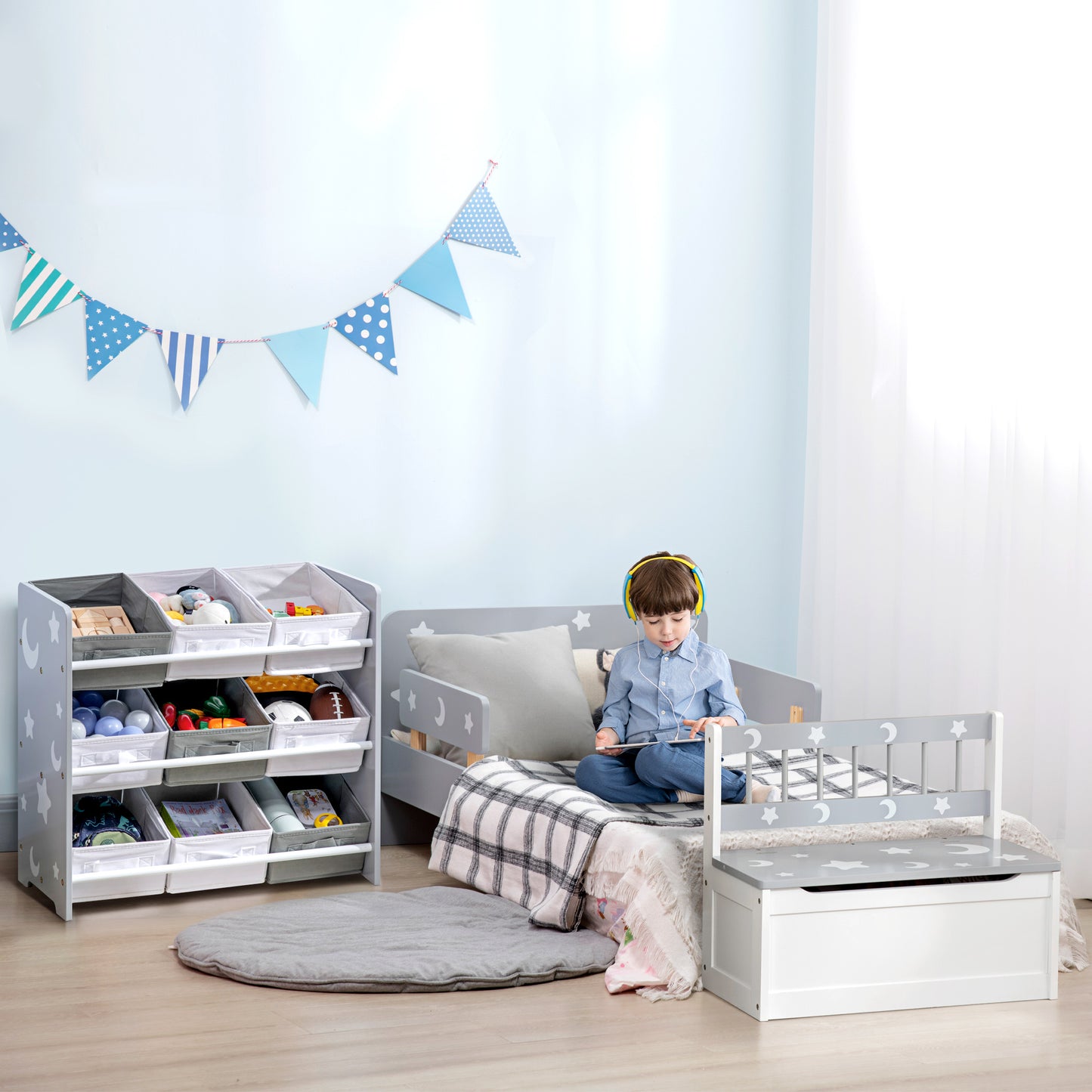2 In 1 Kids Storage Bench, Toy Box w/ Safety Rod