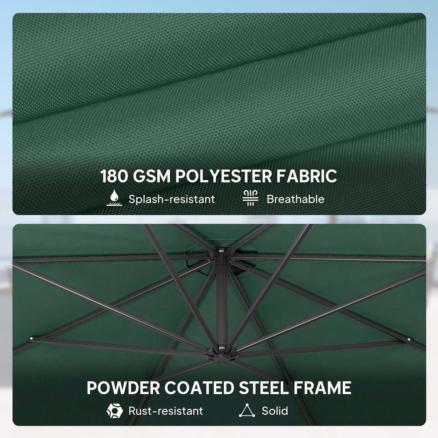 3 m Overhanging Cantilever Parasol, with Cross Base