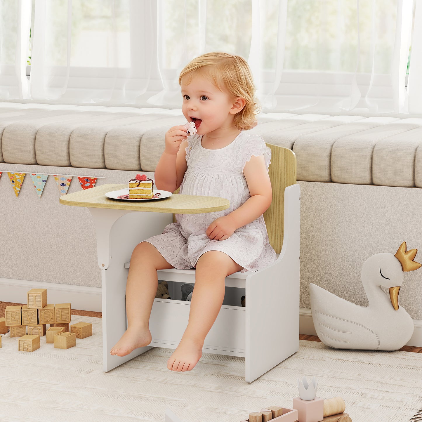 Kids Table and Chair Set, Children Desk and Chair with Storage Bins
