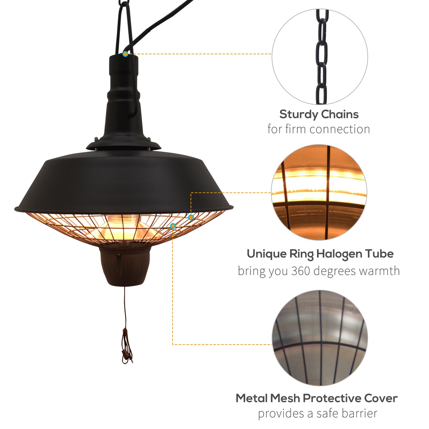 2100W Outdoor Ceiling Mounted Halogen Electric Heater Hanging Patio
