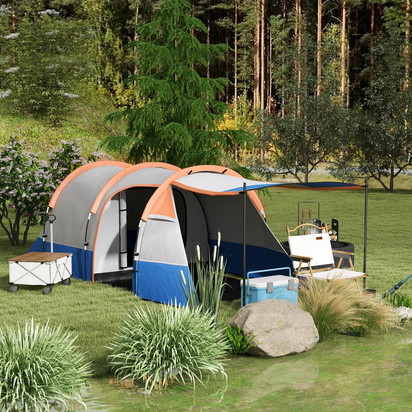 Camping Tent, Large Tunnel Tent with Bedroom and Living Area
