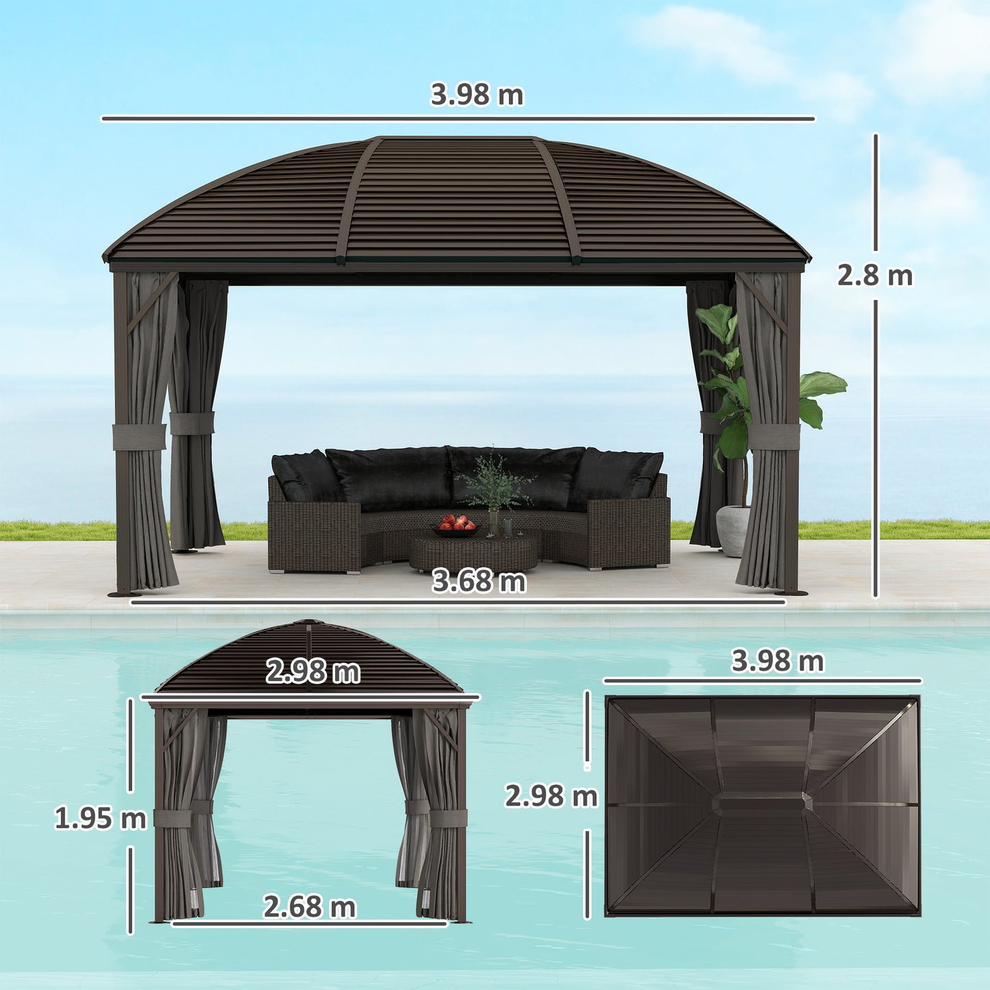 3 x 4m Hardtop Gazebo Canopy with Metal Roof
