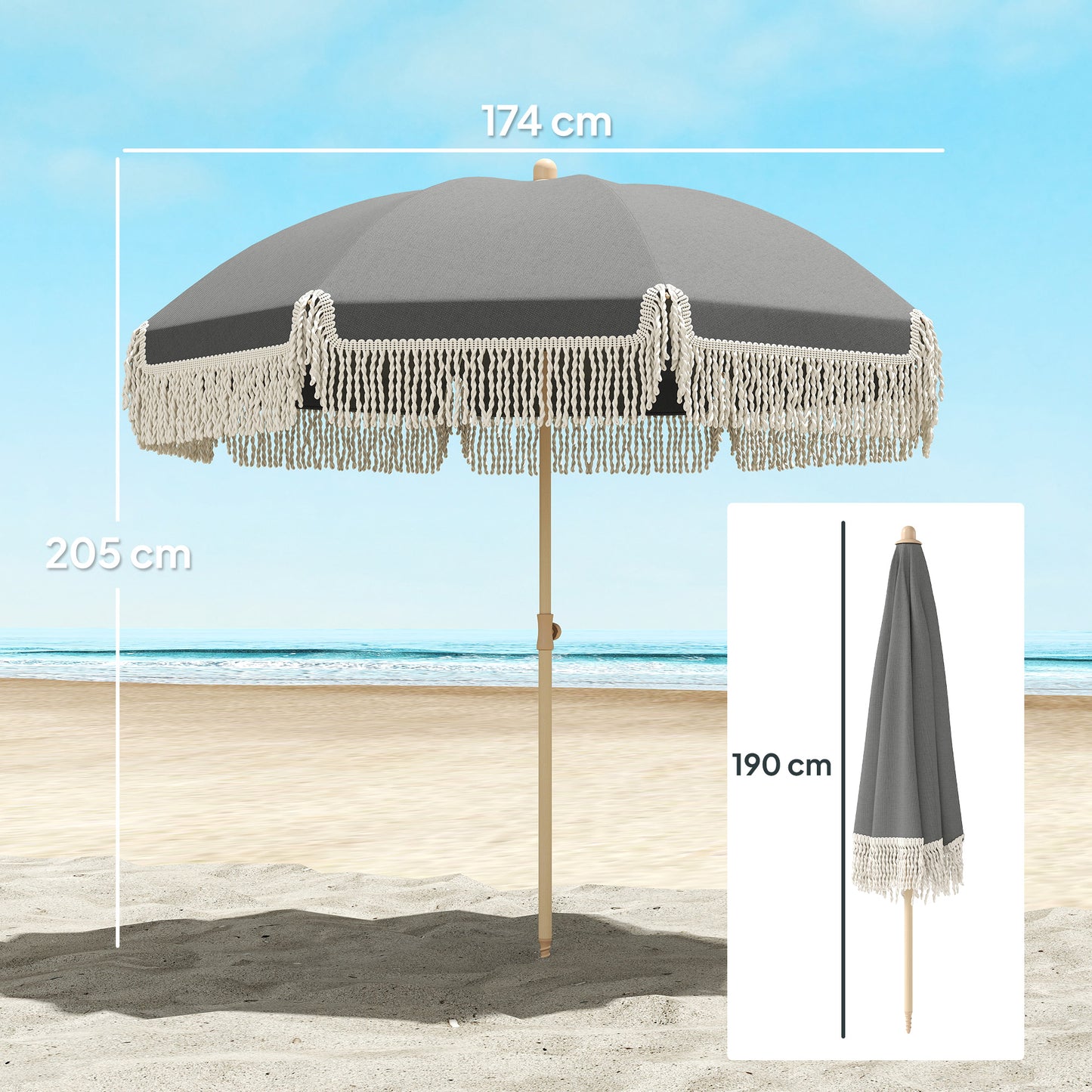 1.7 m Beach Umbrella with Sand Anchor