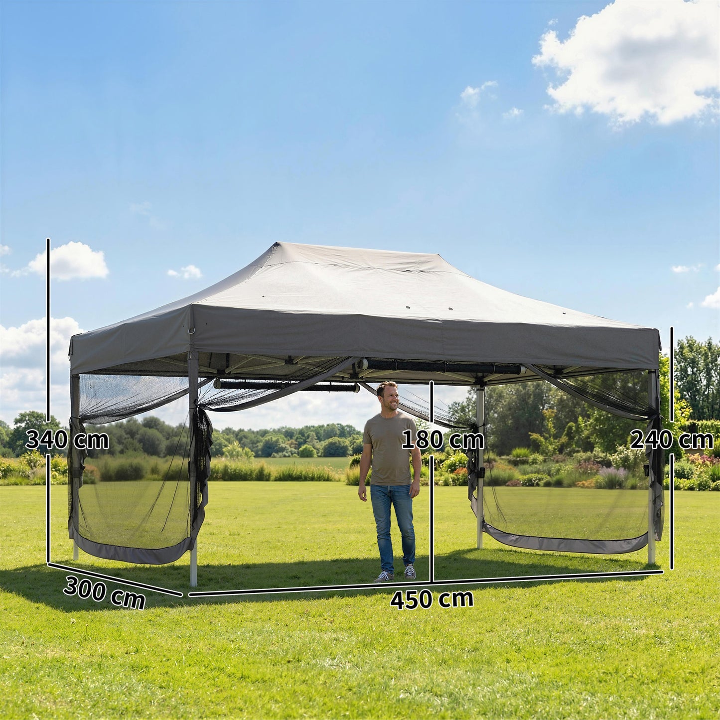 3 x 4.5 m Pop Up Gazebo with Mesh Nettings