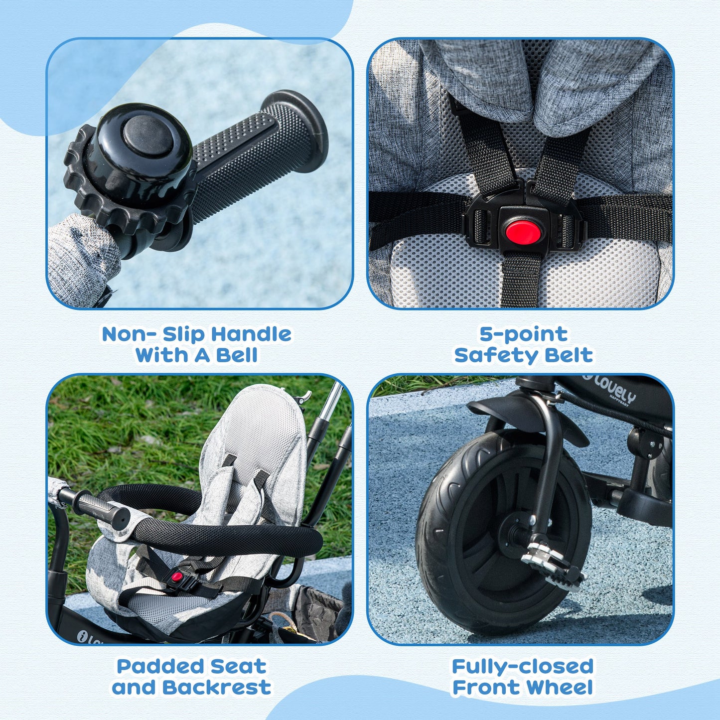 6 in 1 Kids Trike Push Bike w/ Push Handle, Canopy