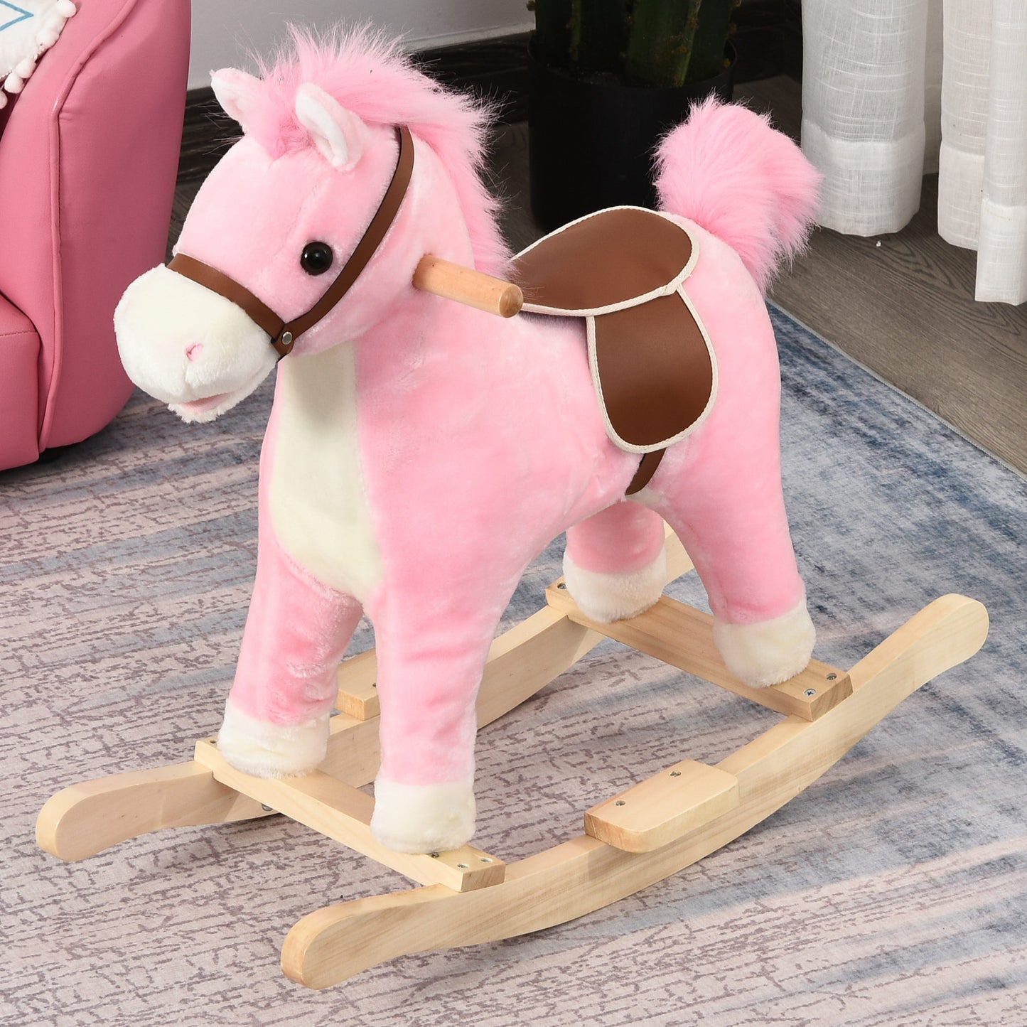 Kids Plush Rocking Horse w/ Sound Moving Mouth Wagging Tail