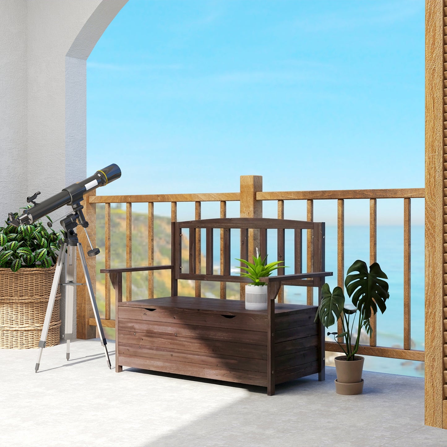 Outdoor 2 Seater Garden Bench, Wooden Bench with Storage, Backrest