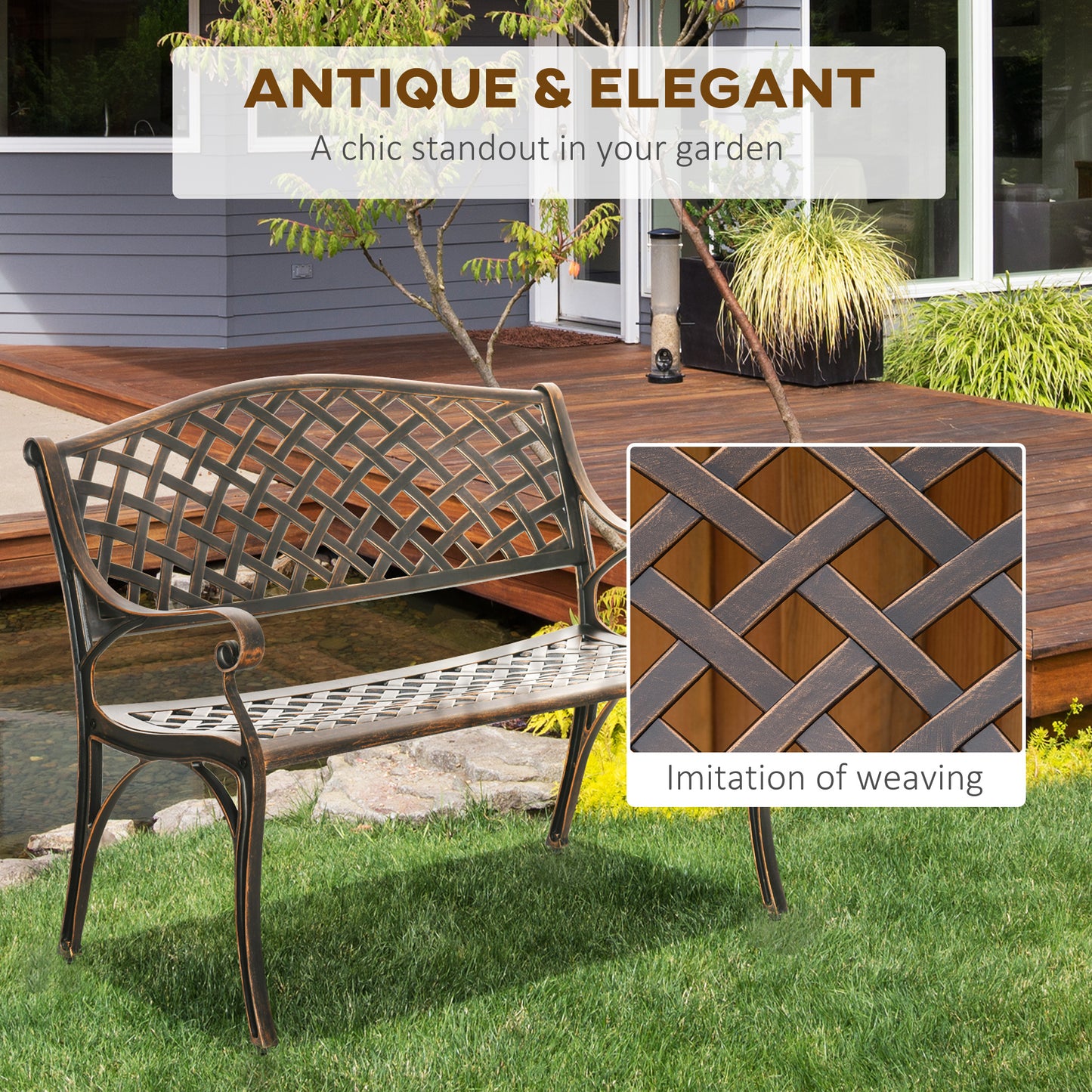 Cast Aluminium Outdoor Garden Bench 2 Seater Antique Patio Loveseat