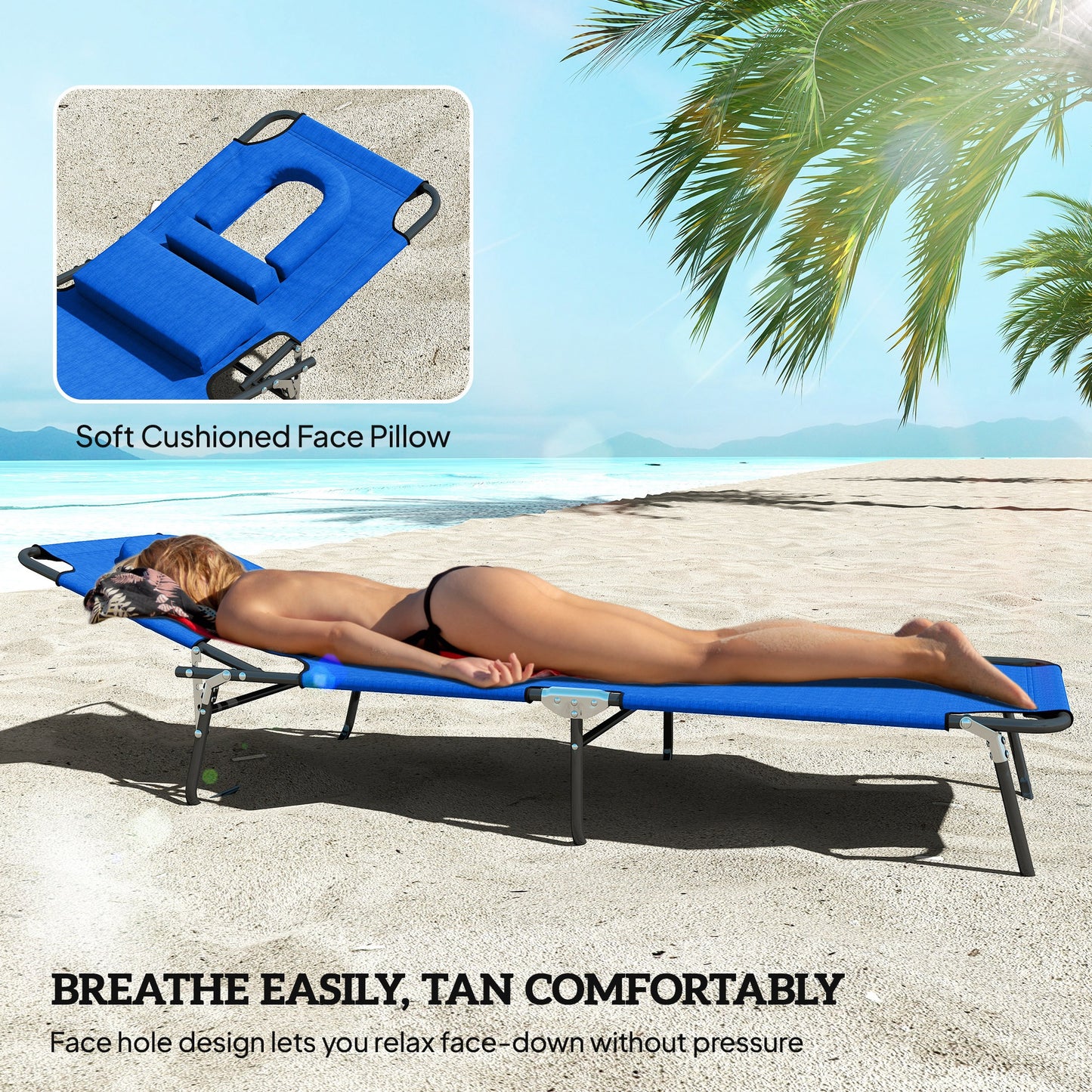 Folding Sun Loungers Set of 2 with Face Hole