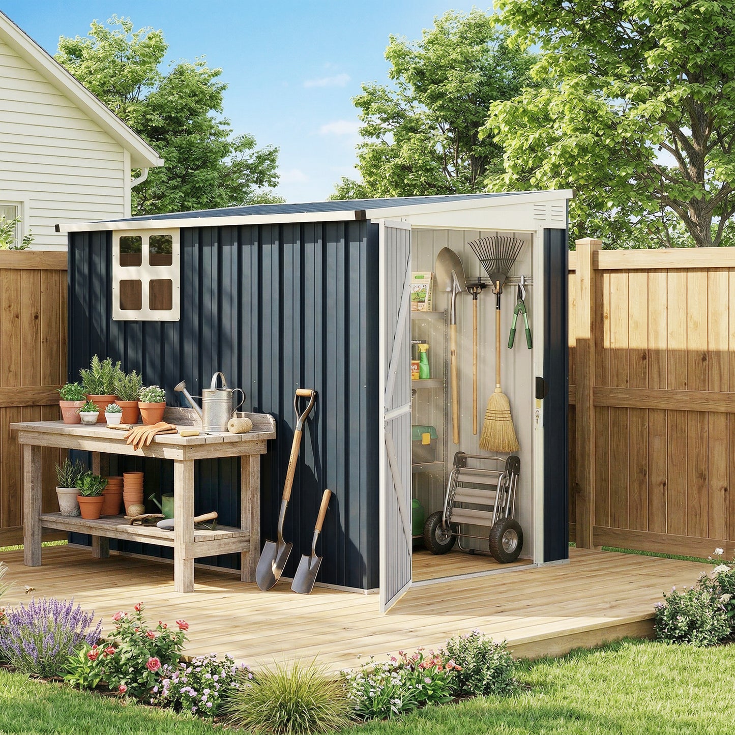 7.6 x 4ft Garden Metal Shed, Outdoor Storage Shed with Window