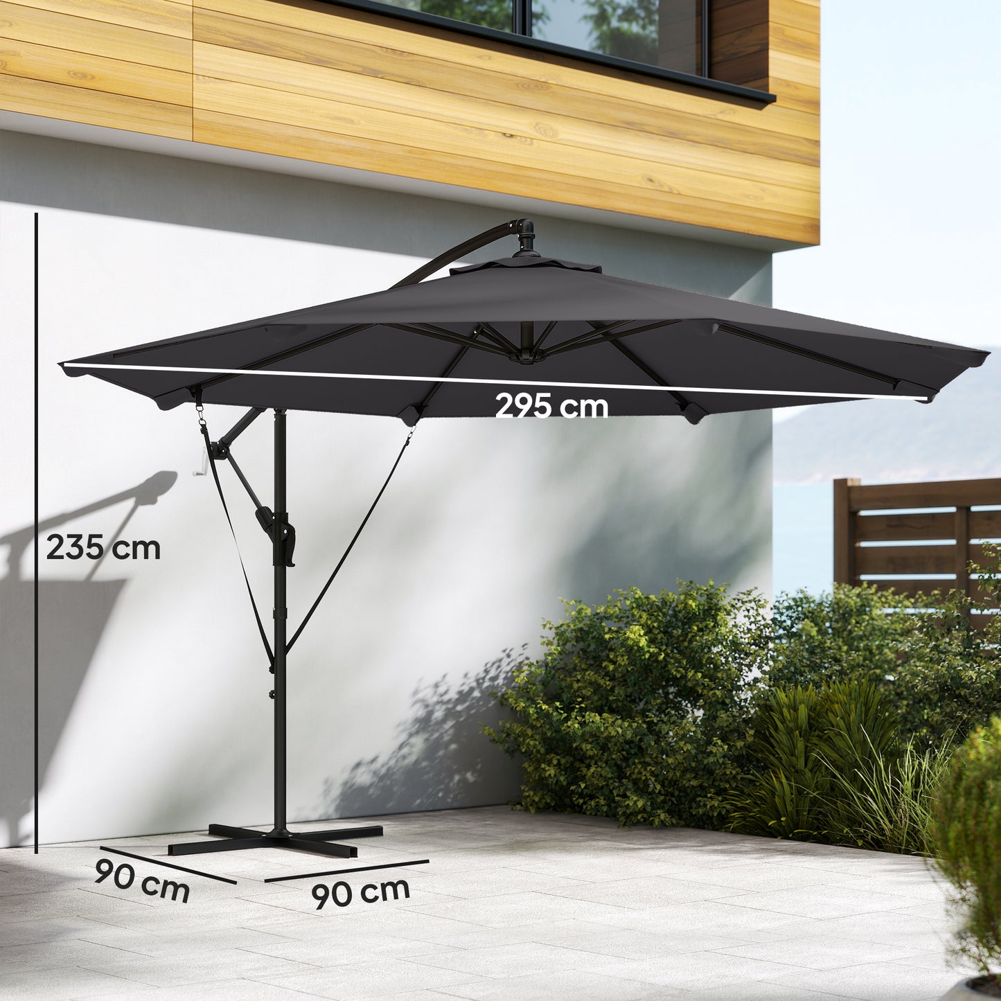 3 m Cantilever Parasol with Protective Cover and Wind Ropes
