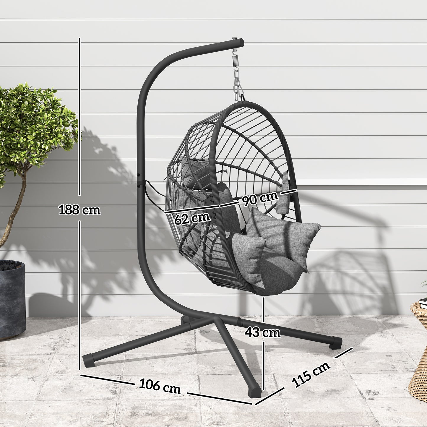 Metal Stand Hanging Egg Chair, with Full Body Padded Seat